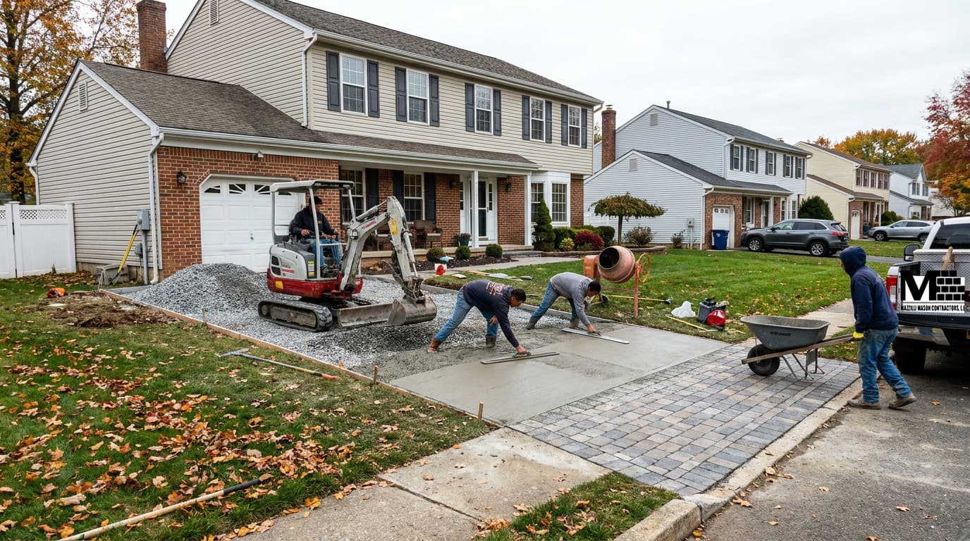 Custom paver driveway by Mazzilli Mason Contractors in Westfield NJ